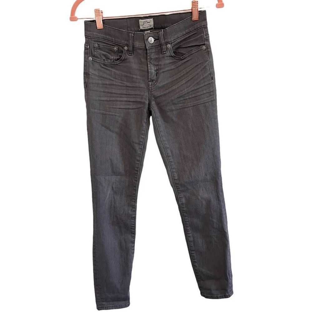 J Crew Toothpick Jeans Womens 25 Low Rise Ankle Gray Denim Stretch